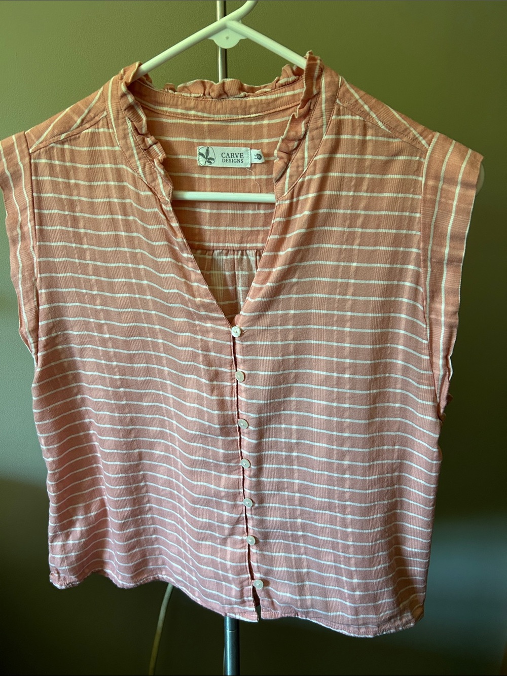 Carve Designs Peach-Pink Striped Sleeveless Button Top